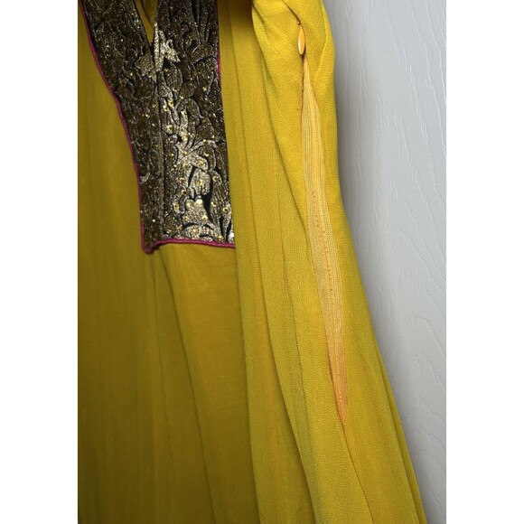 Custom Handmade Women’s Long Sleeve Embroidered Dress Yellow Size Medium - Picture 7 of 7